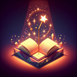 Magic wand creating stories from a glowing book